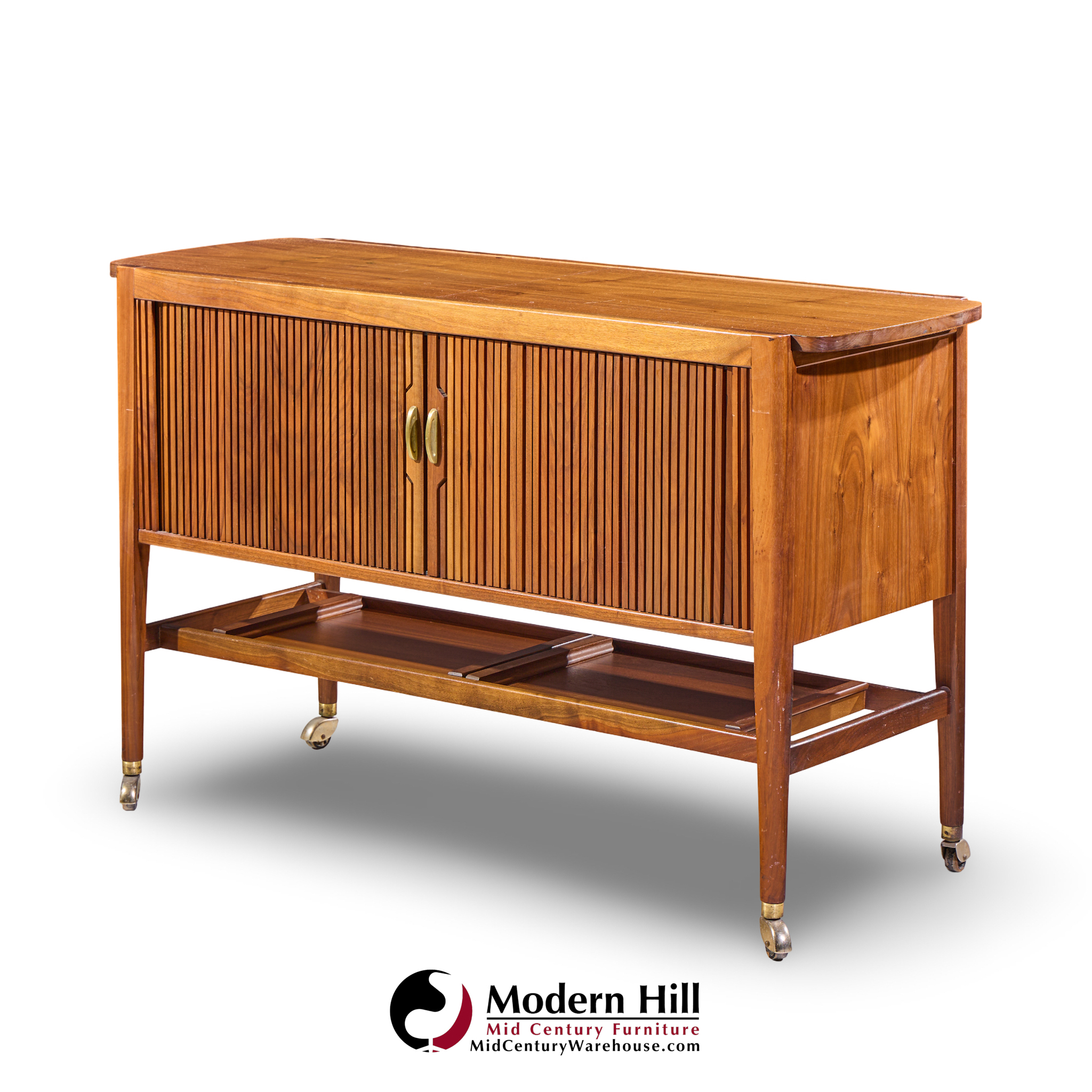 kipp stewart for drexel declaration mid century walnut tambour door bar cart