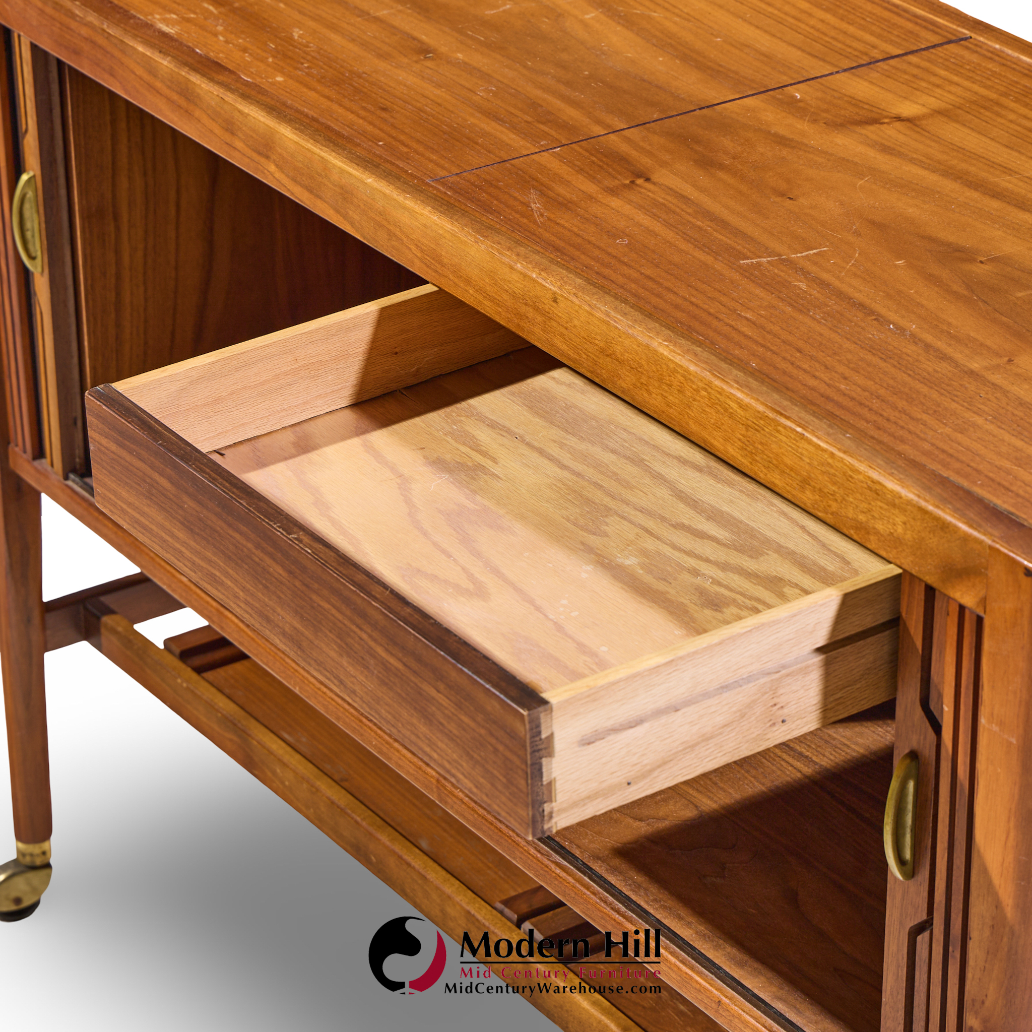 kipp stewart for drexel declaration mid century walnut tambour door bar cart