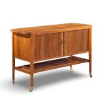 kipp stewart for drexel declaration mid century walnut tambour door bar cart