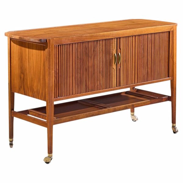 kipp stewart for drexel declaration mid century walnut tambour door bar cart