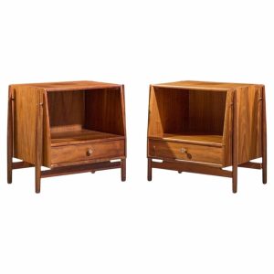 kipp stewart for drexel declaration mid century walnut floating nightstands - pair