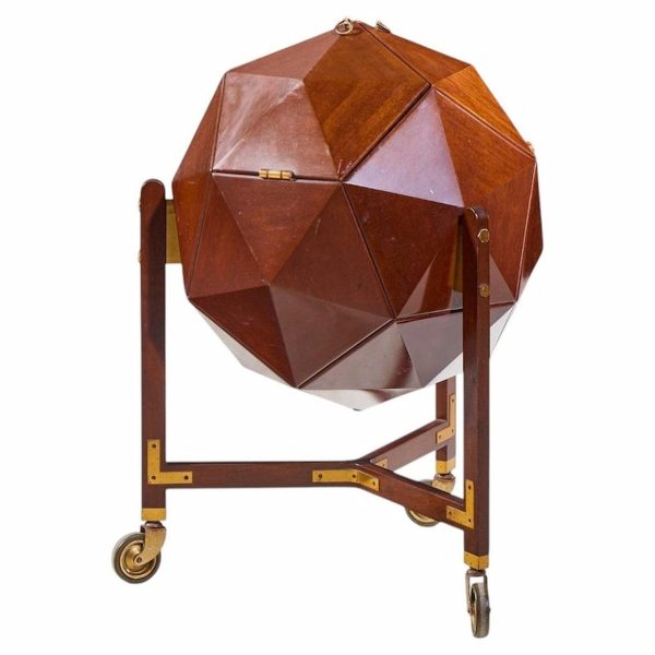 m. vuillermoz for dambrine mid century french mahogany and brass polyhedron bar cabinet