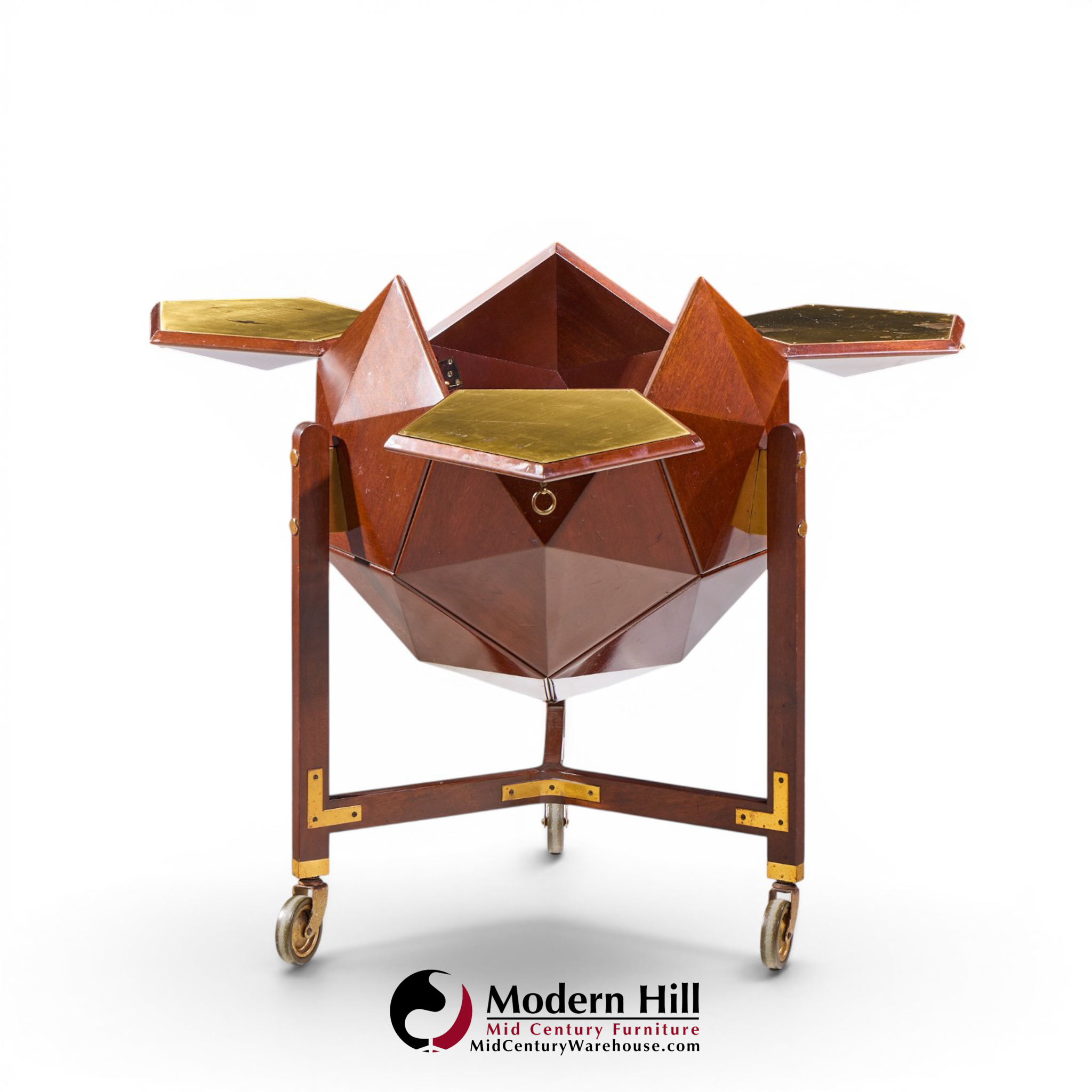 m. vuillermoz for dambrine mid century french mahogany and brass polyhedron bar cabinet