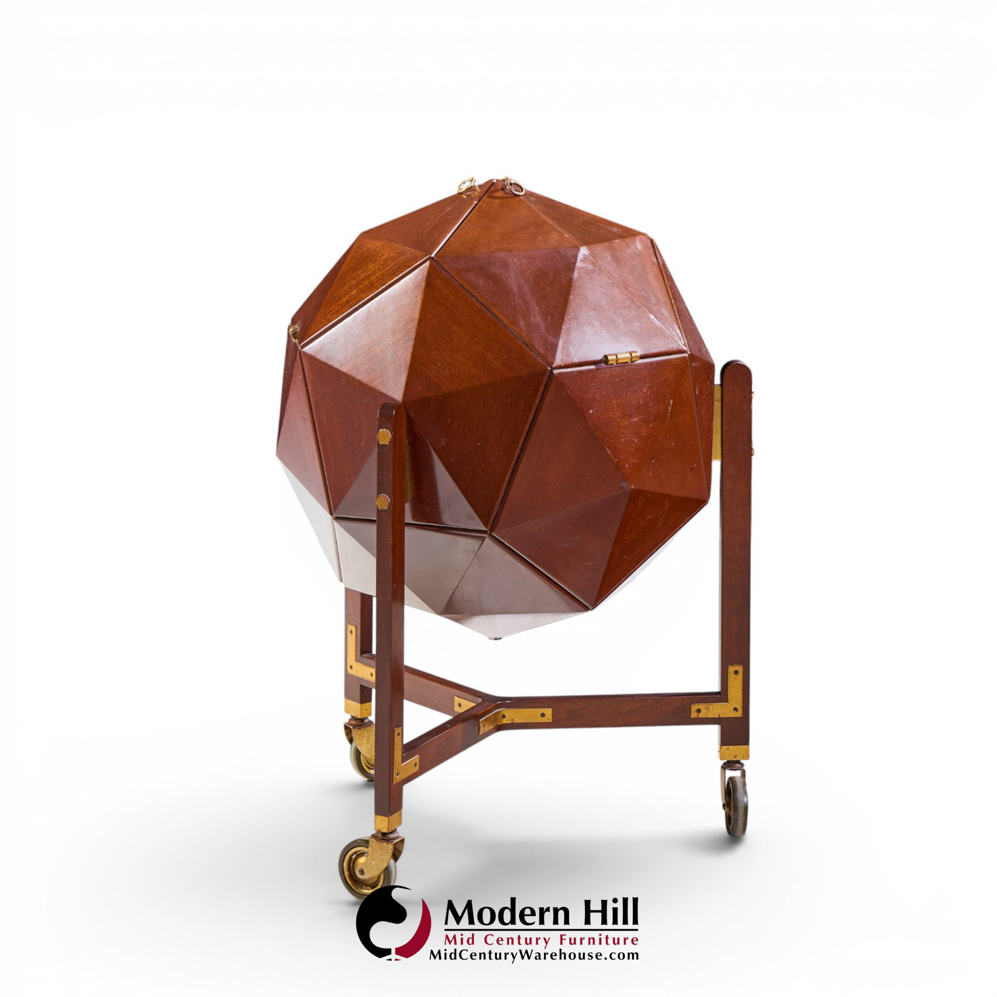 m. vuillermoz for dambrine mid century french mahogany and brass polyhedron bar cabinet
