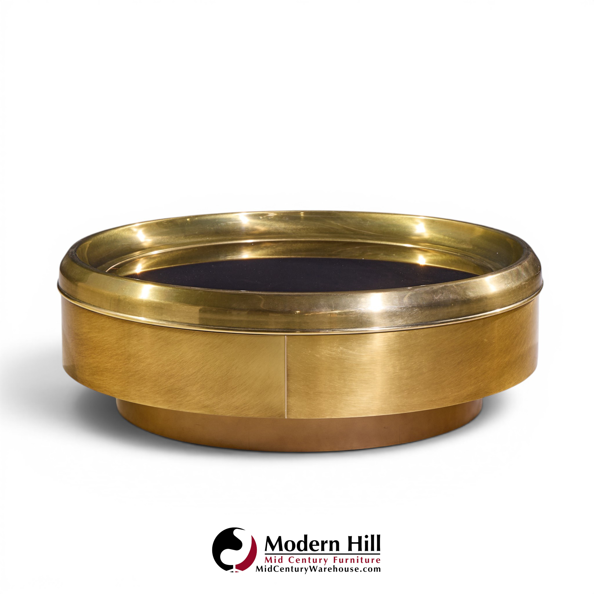 mastercraft mid century brass and mirrored round coffee table