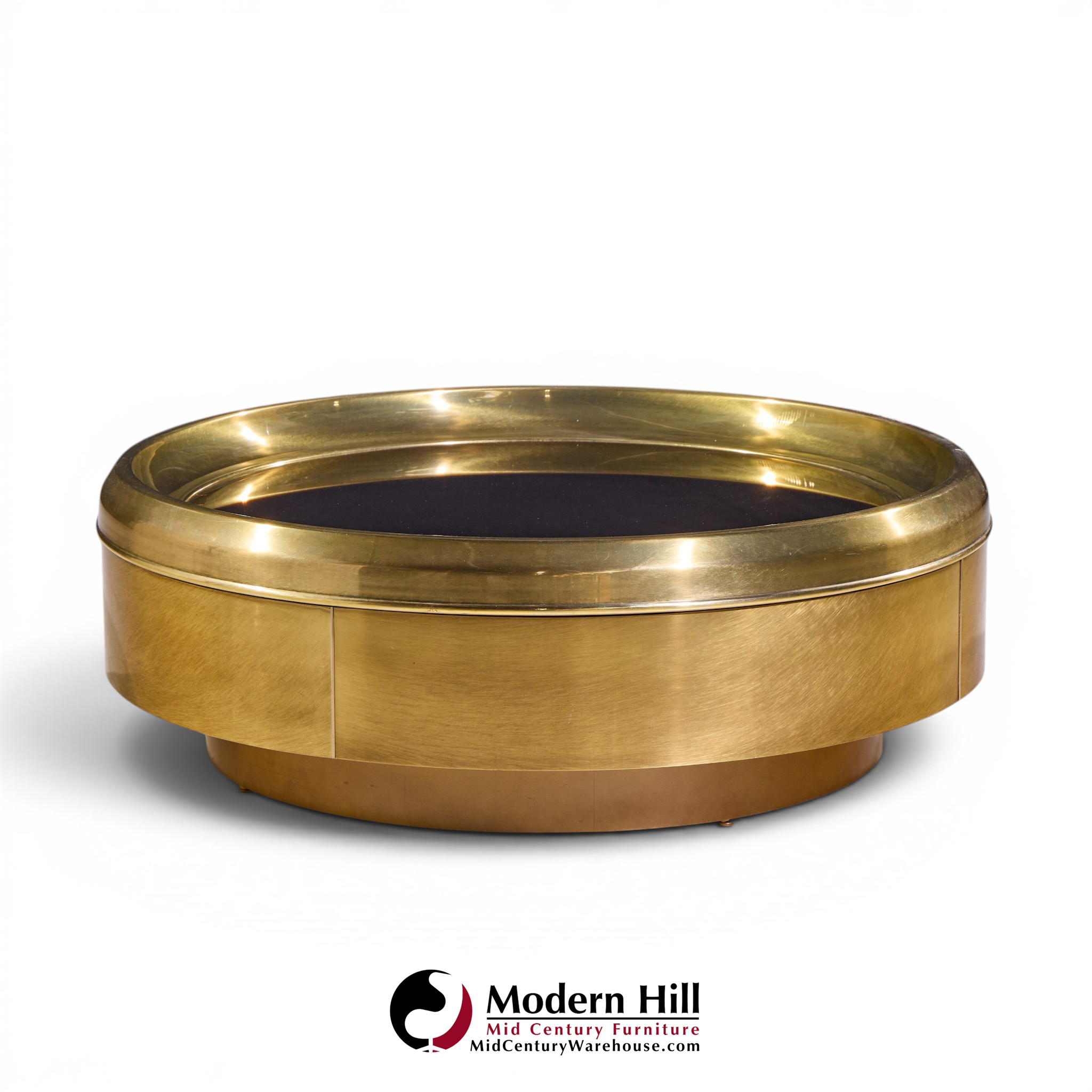 mastercraft mid century brass and mirrored round coffee table