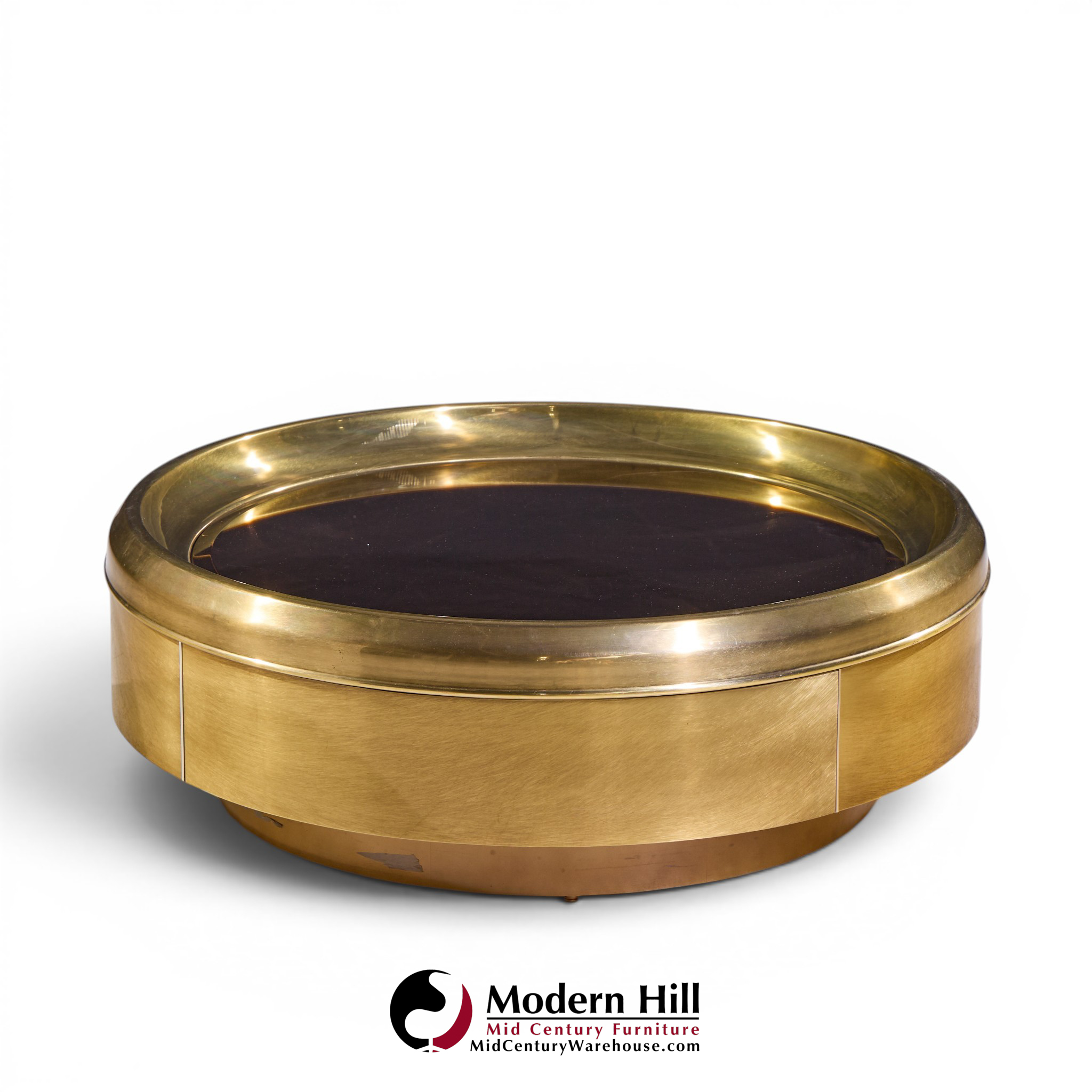 mastercraft mid century brass and mirrored round coffee table