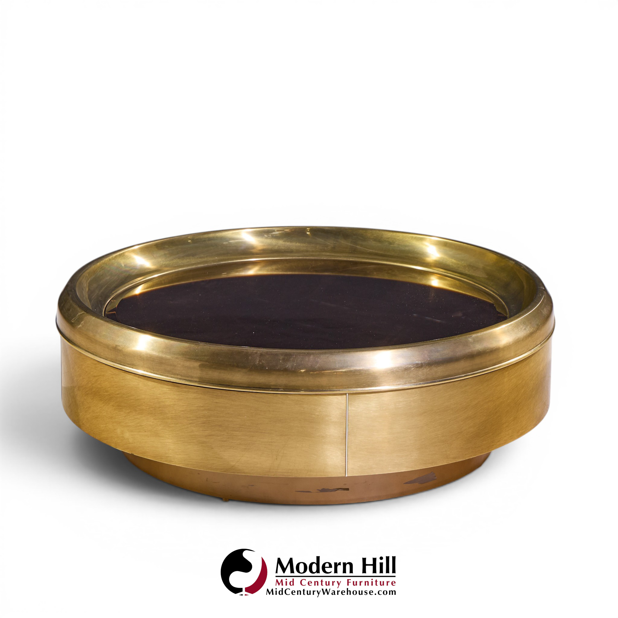 mastercraft mid century brass and mirrored round coffee table