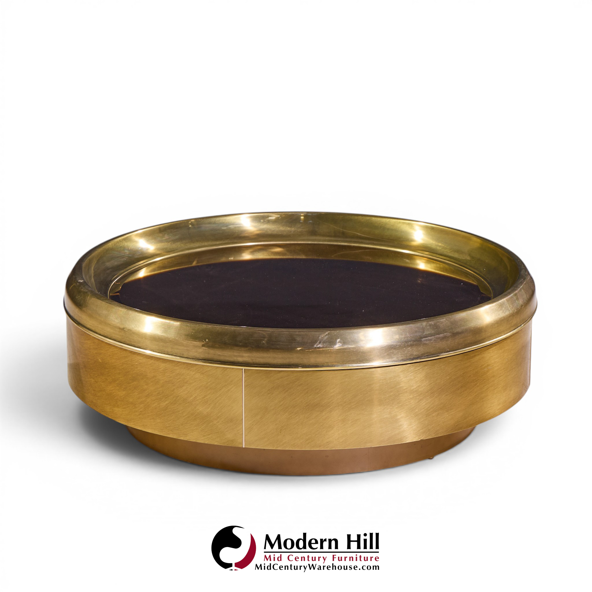 mastercraft mid century brass and mirrored round coffee table