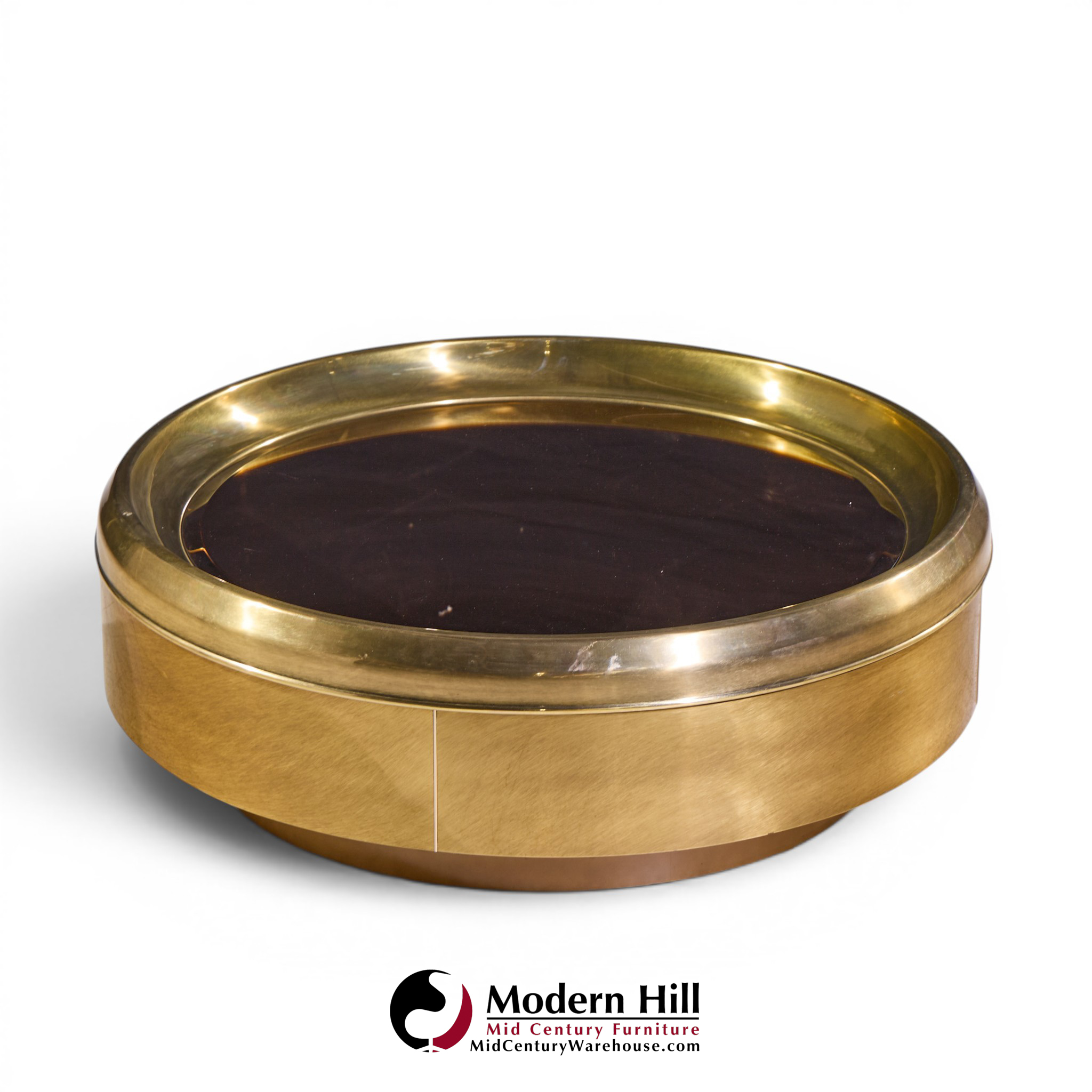 mastercraft mid century brass and mirrored round coffee table