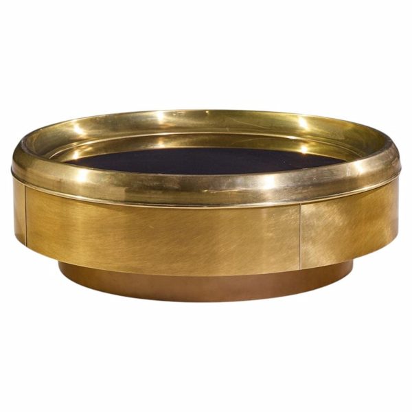 mastercraft mid century brass and mirrored round coffee table
