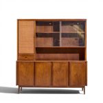 merton gershun for american of martinsville mid century walnut and cane credenza and hutch