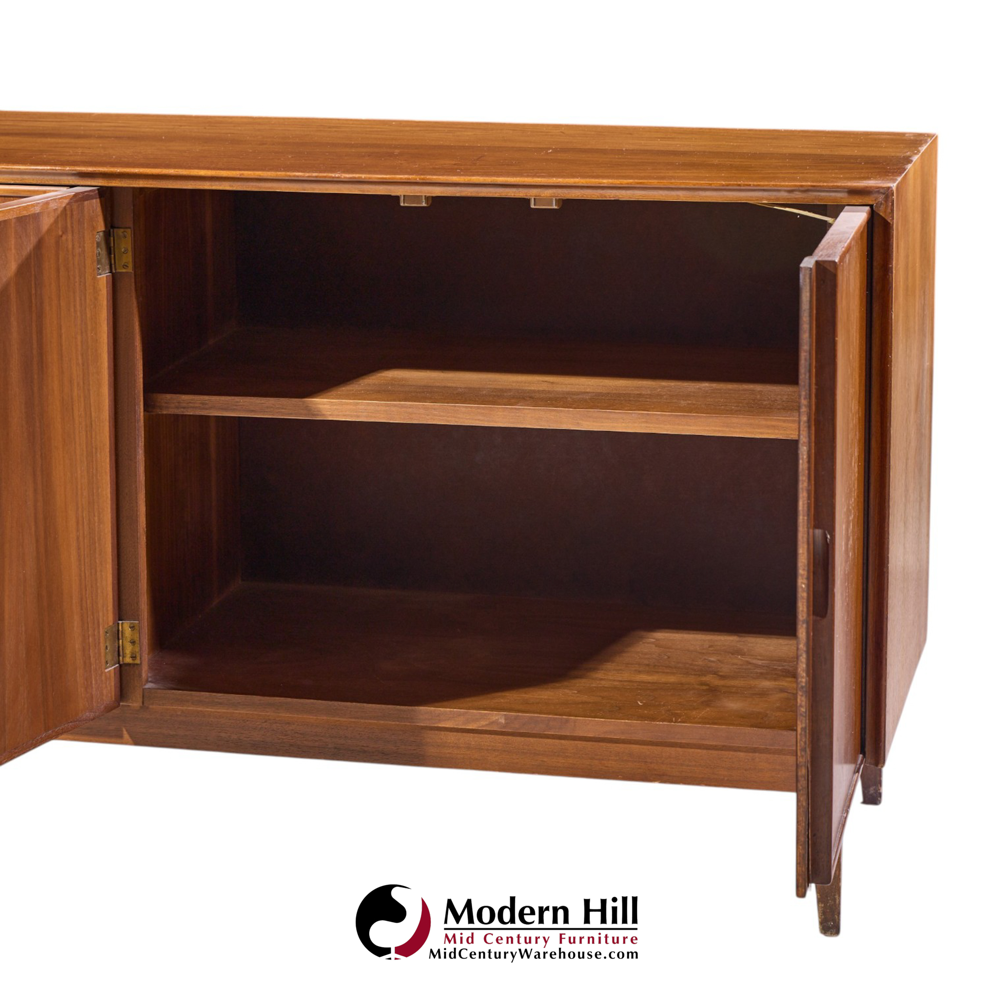merton gershun for american of martinsville mid century walnut and cane credenza and hutch