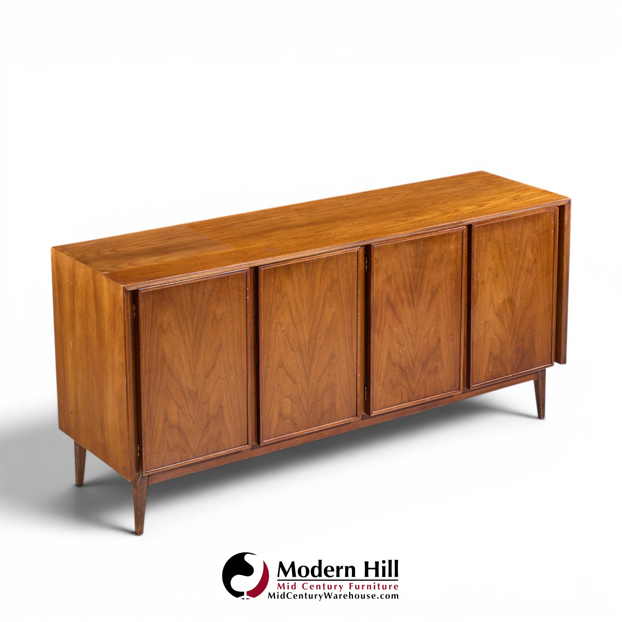 merton gershun for american of martinsville mid century walnut and cane credenza and hutch