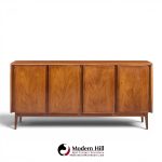 merton gershun for american of martinsville mid century walnut and cane credenza and hutch