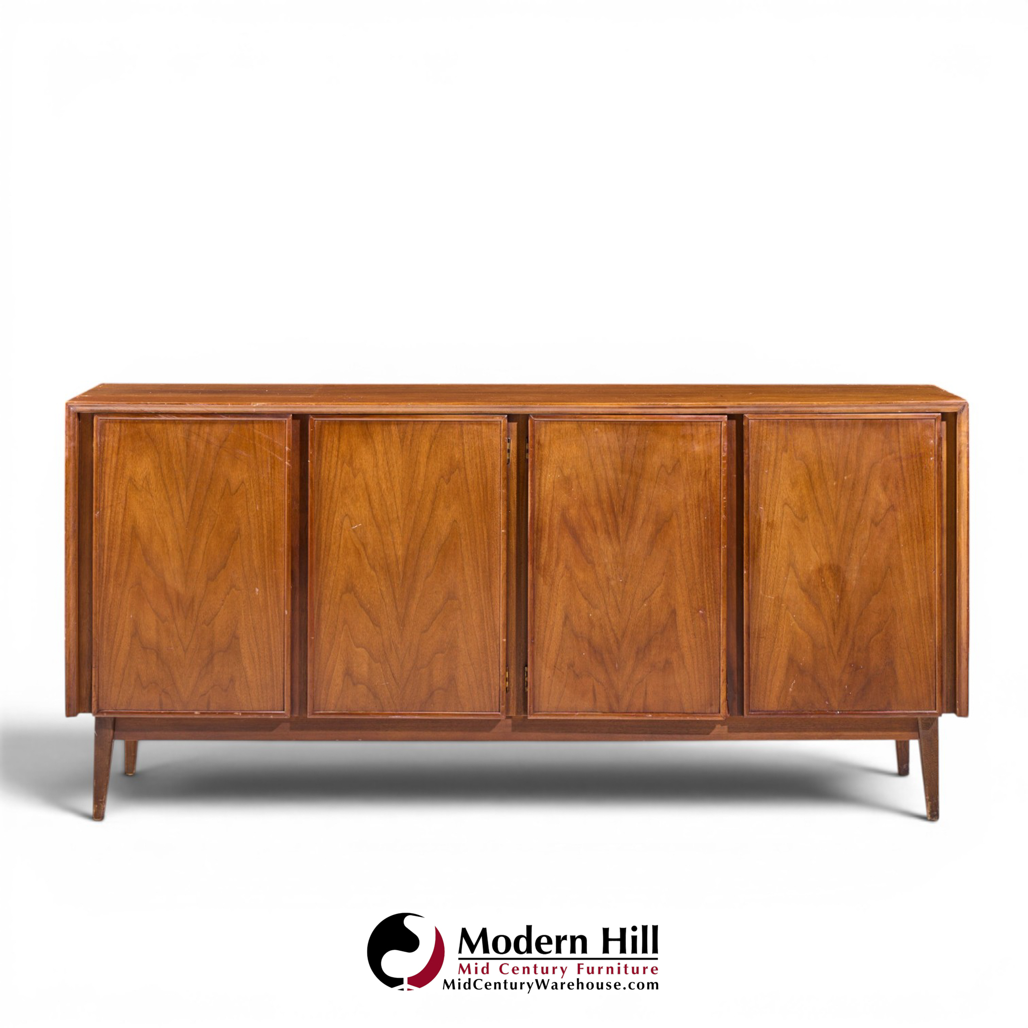 merton gershun for american of martinsville mid century walnut and cane credenza and hutch