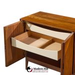 merton gershun for american of martinsville mid century walnut and cane credenza and hutch