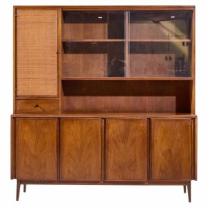 merton gershun for american of martinsville mid century walnut and cane credenza and hutch