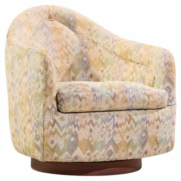 milo baughman for thayer coggin mid century walnut base swivel lounge chair
