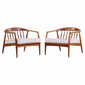 milo baughman for thayer coggin mid century walnut horseshoe lounge chairs - pair