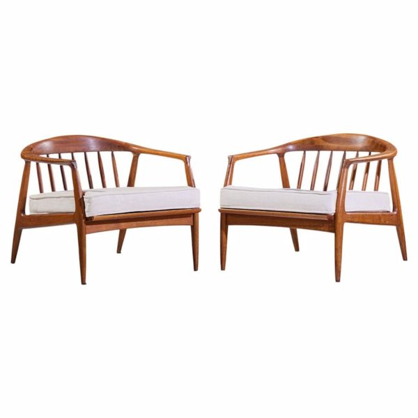 milo baughman for thayer coggin mid century walnut horseshoe lounge chairs - pair