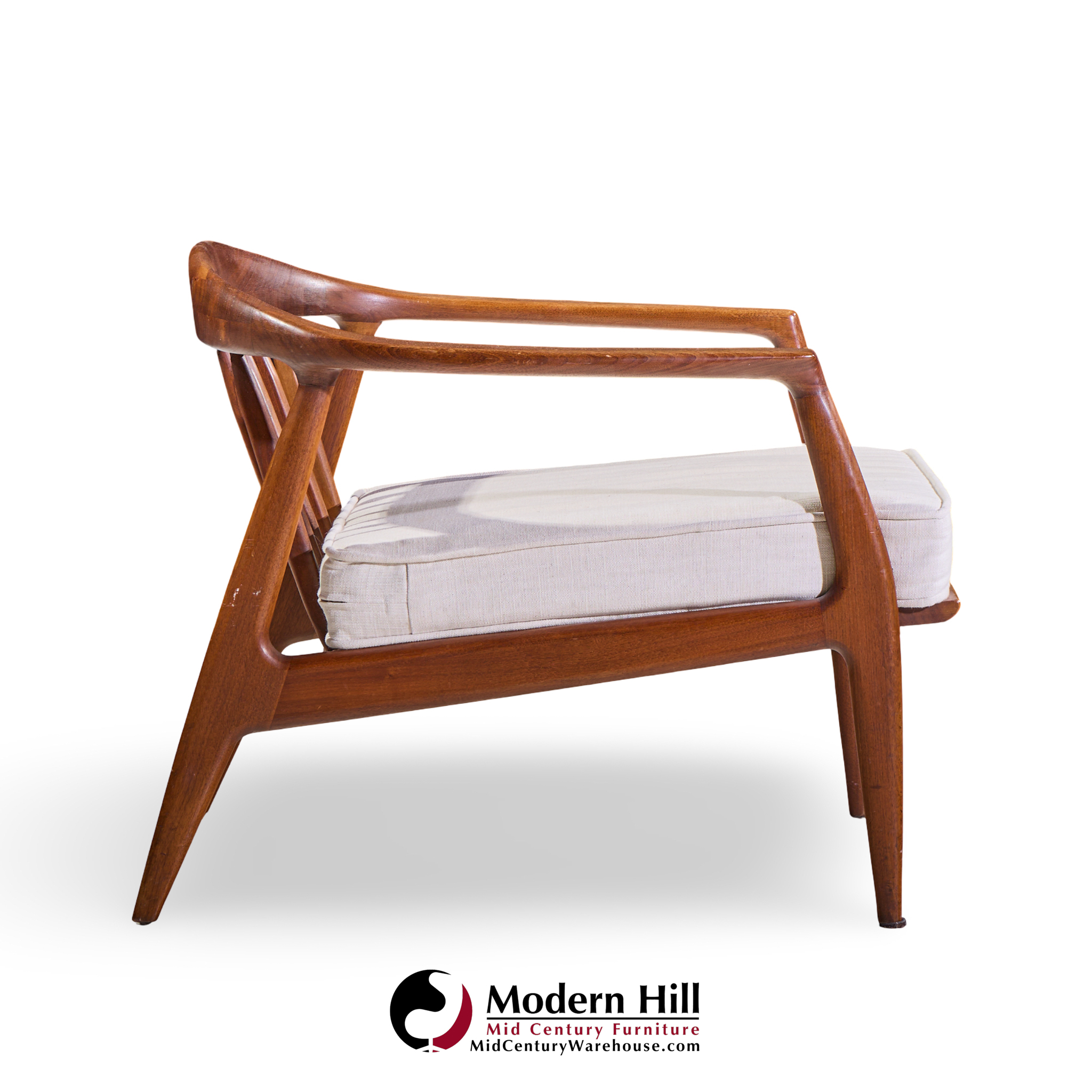 milo baughman for thayer coggin mid century walnut horseshoe lounge chairs - pair