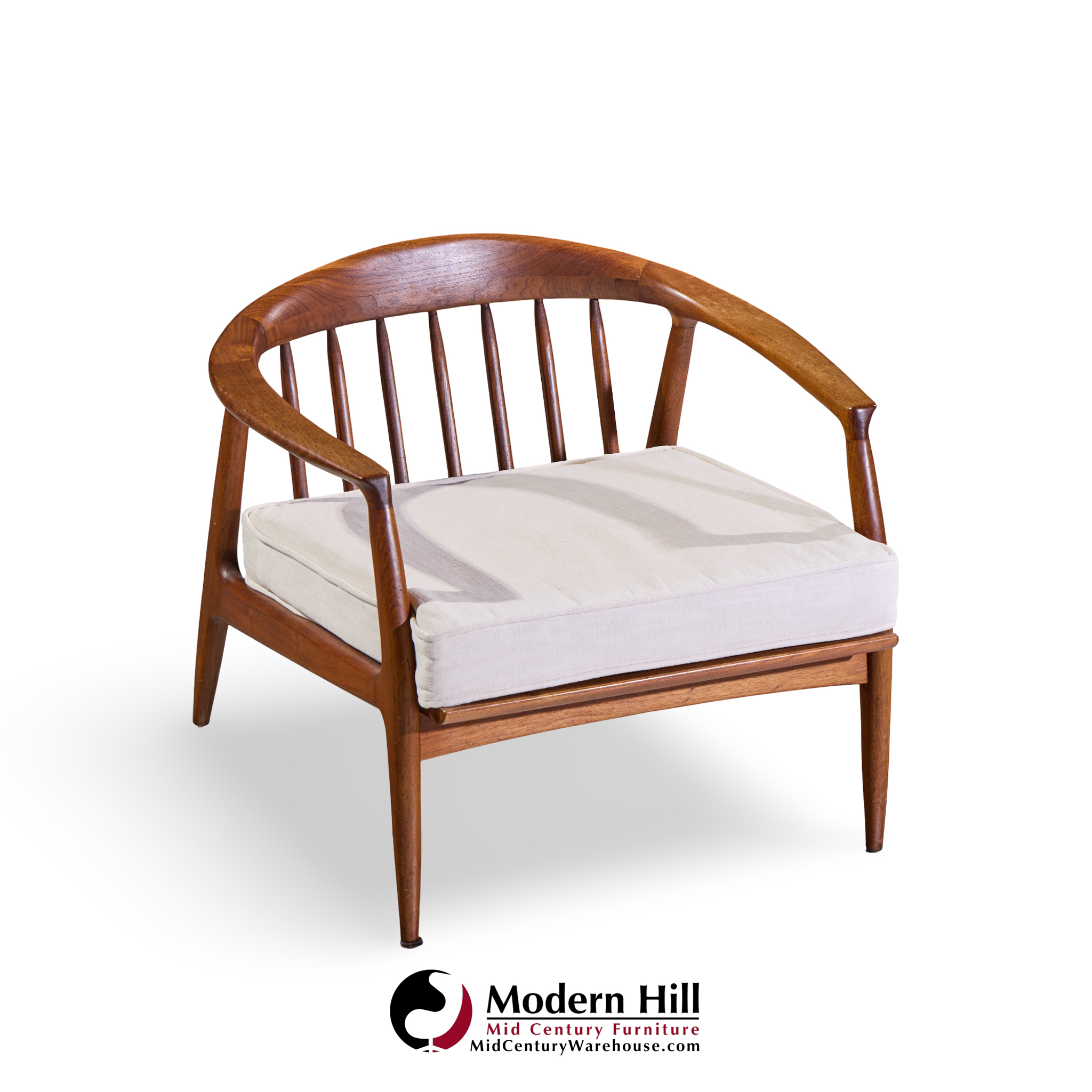 milo baughman for thayer coggin mid century walnut horseshoe lounge chairs - pair