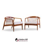 milo baughman for thayer coggin mid century walnut horseshoe lounge chairs - pair