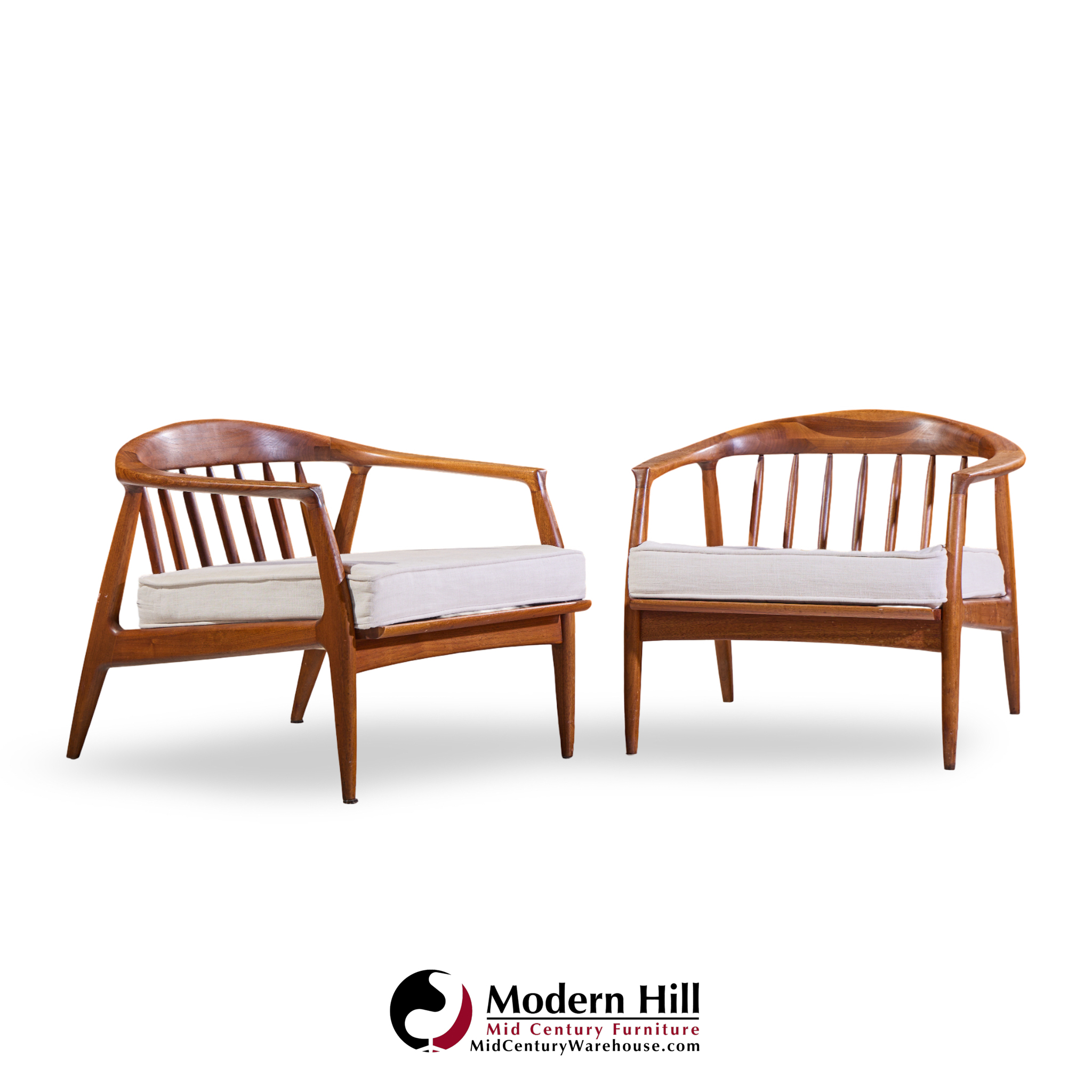 milo baughman for thayer coggin mid century walnut horseshoe lounge chairs - pair