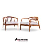 milo baughman for thayer coggin mid century walnut horseshoe lounge chairs - pair