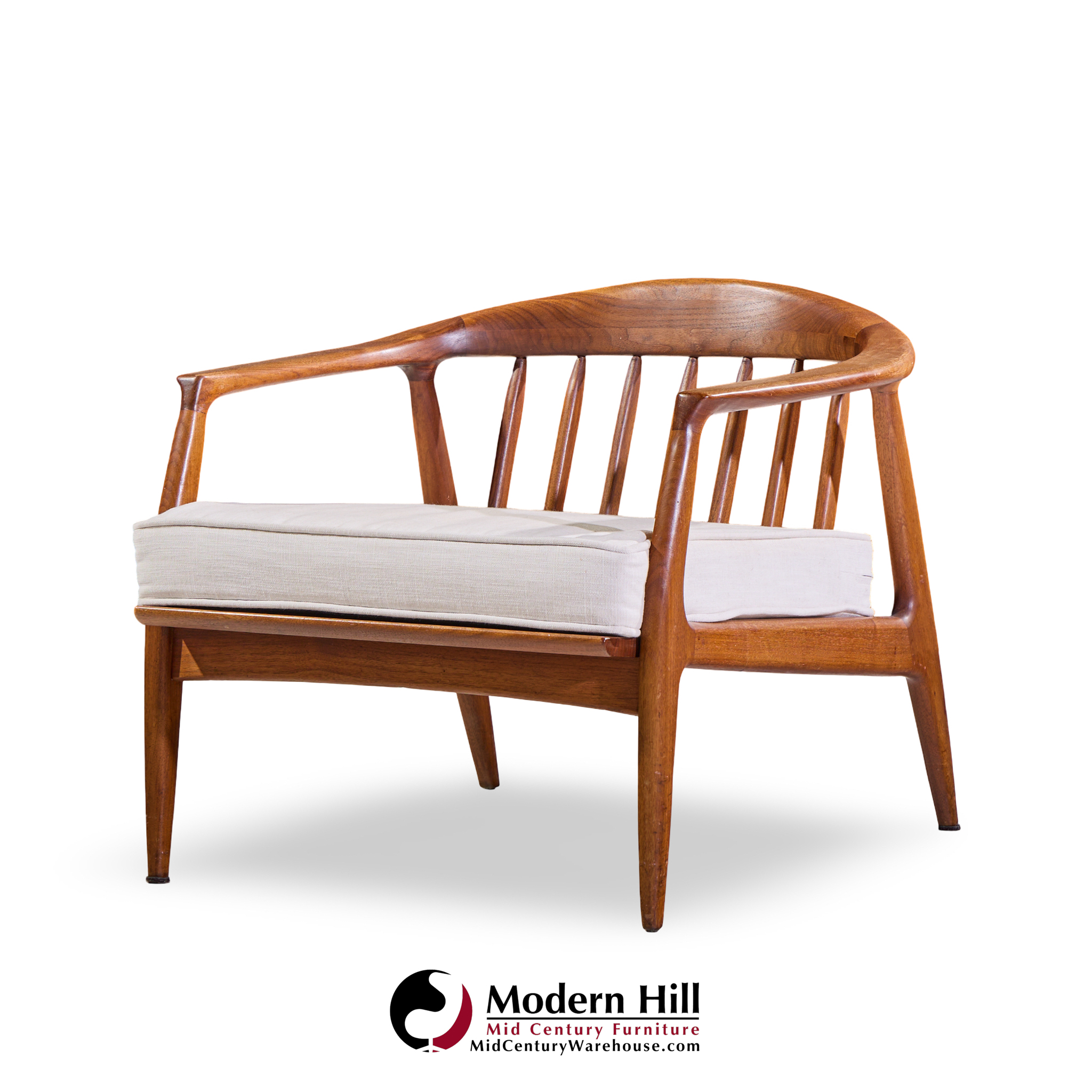 milo baughman for thayer coggin mid century walnut horseshoe lounge chairs - pair