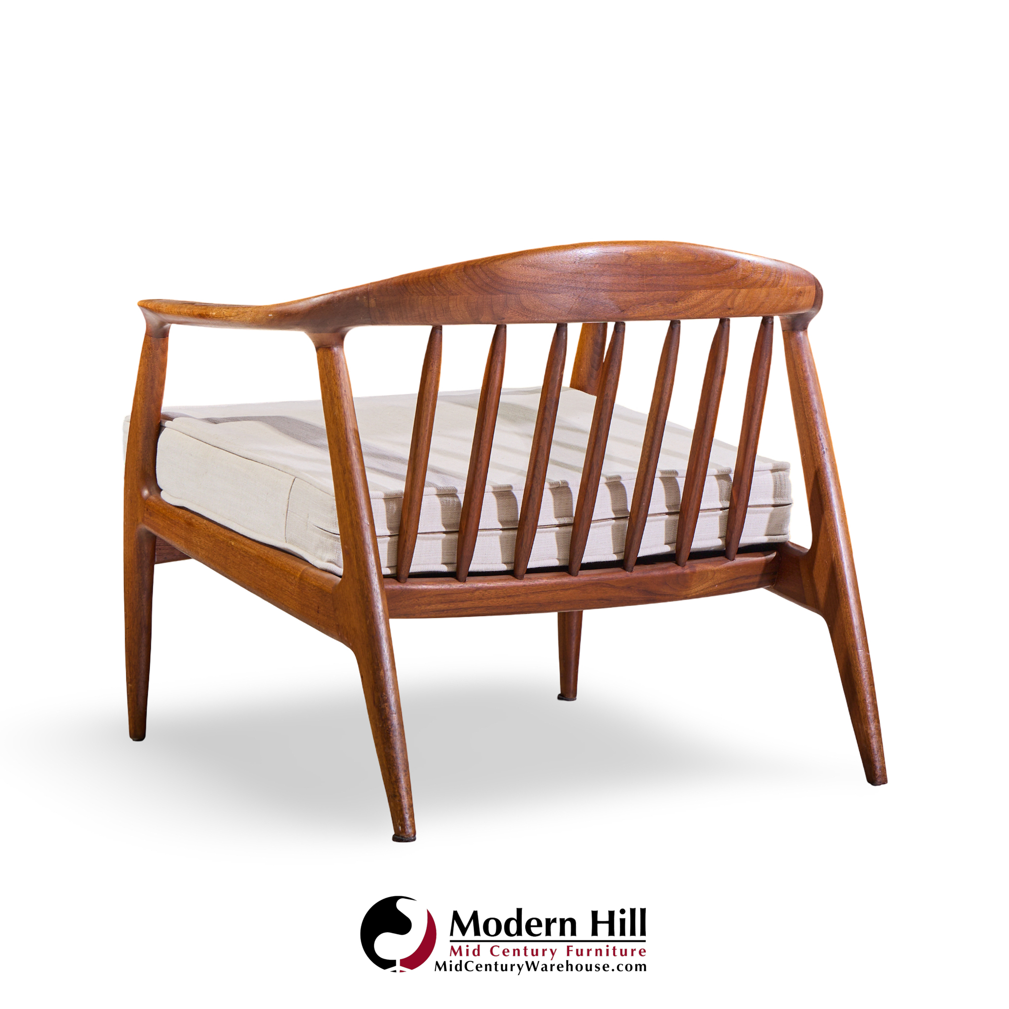 milo baughman for thayer coggin mid century walnut horseshoe lounge chairs - pair