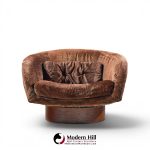 milo baughman for thayer coggin mid century walnut swivel barrel tub chairs - pair