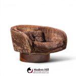 milo baughman for thayer coggin mid century walnut swivel barrel tub chairs - pair
