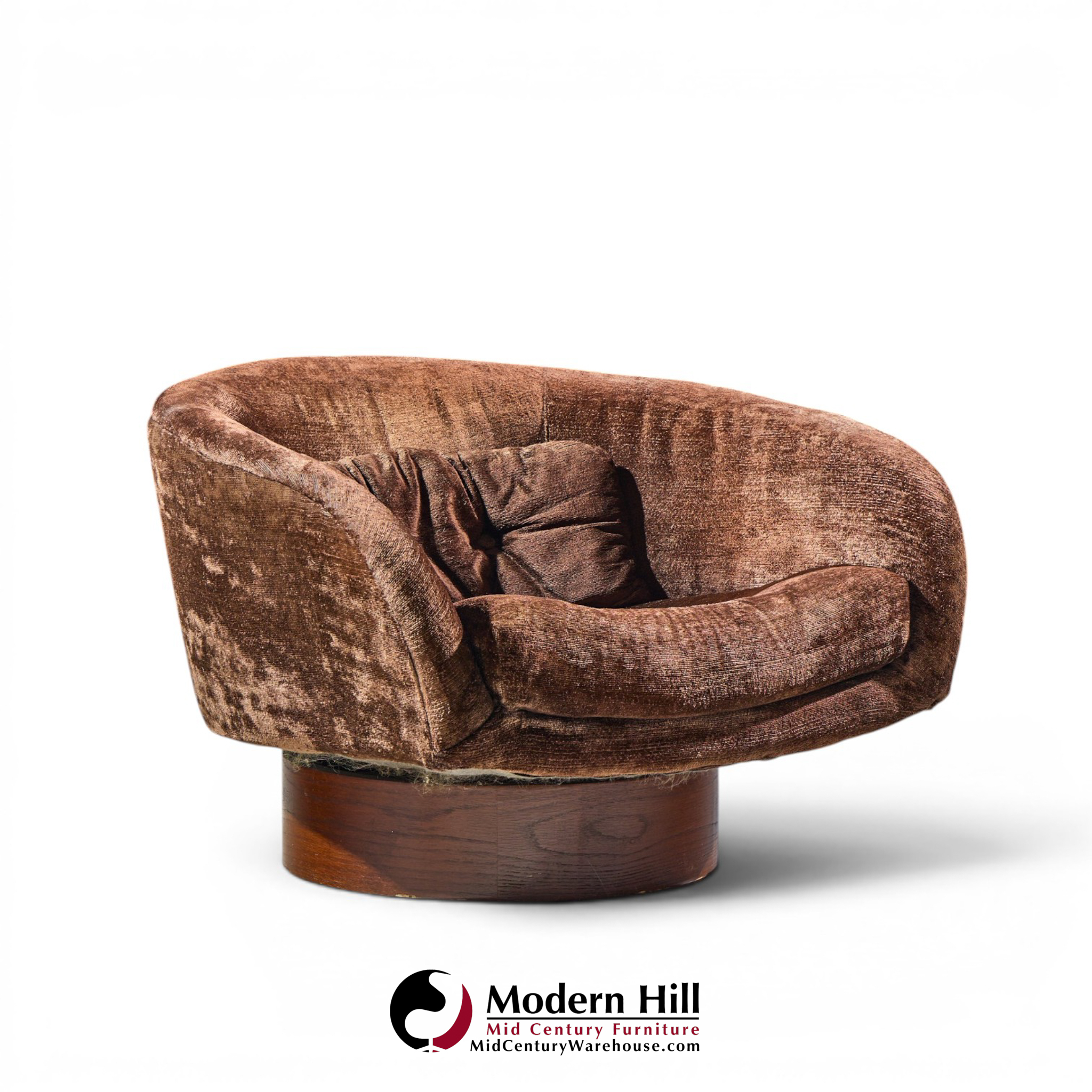 milo baughman for thayer coggin mid century walnut swivel barrel tub chairs - pair
