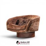 milo baughman for thayer coggin mid century walnut swivel barrel tub chairs - pair