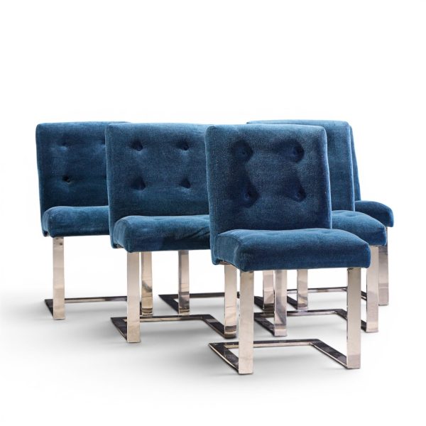 paul evans for directional mid century chrome cantilever dining chairs - set of 6