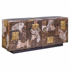 paul evans for directional mid century copper, pewter and bronze patchwork credenza