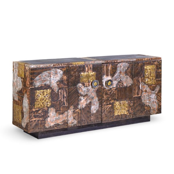 paul evans for directional mid century copper, pewter and bronze patchwork credenza