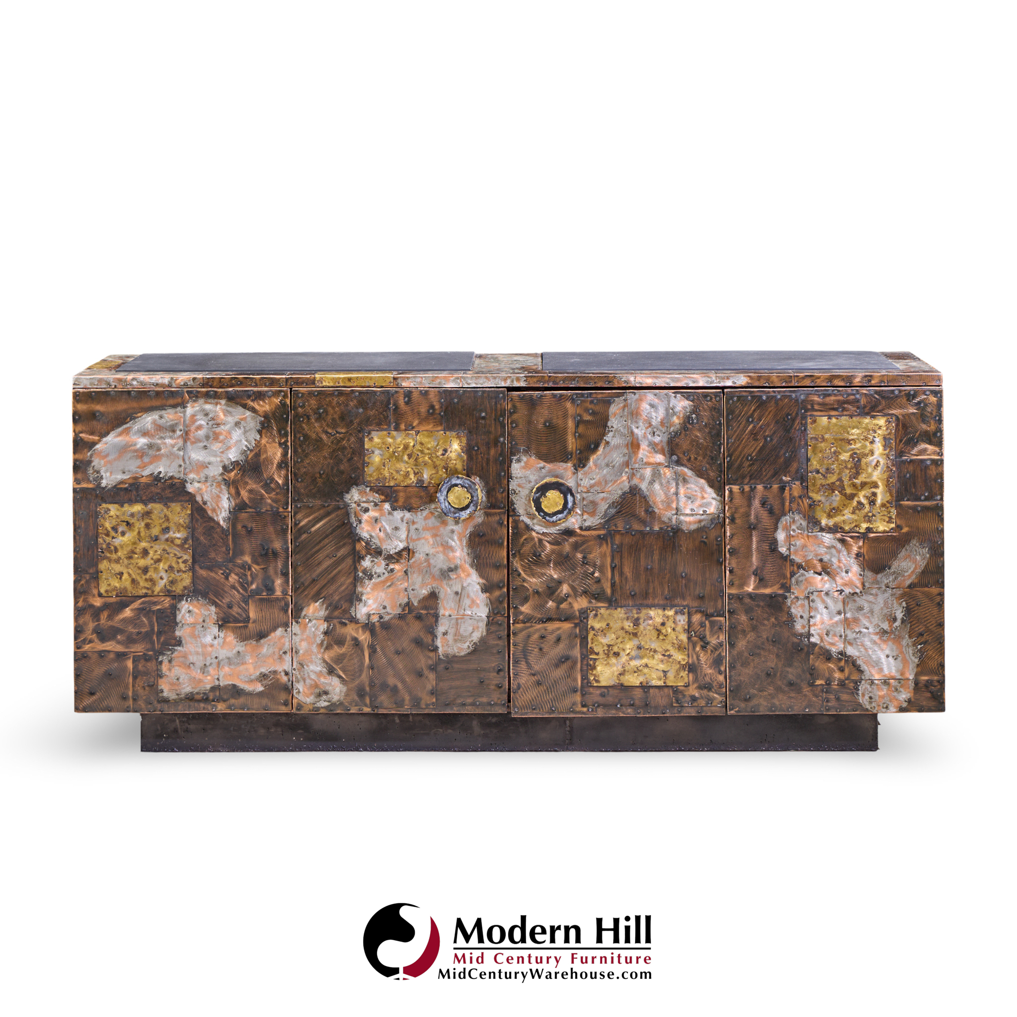 paul evans for directional mid century copper, pewter and bronze patchwork credenza