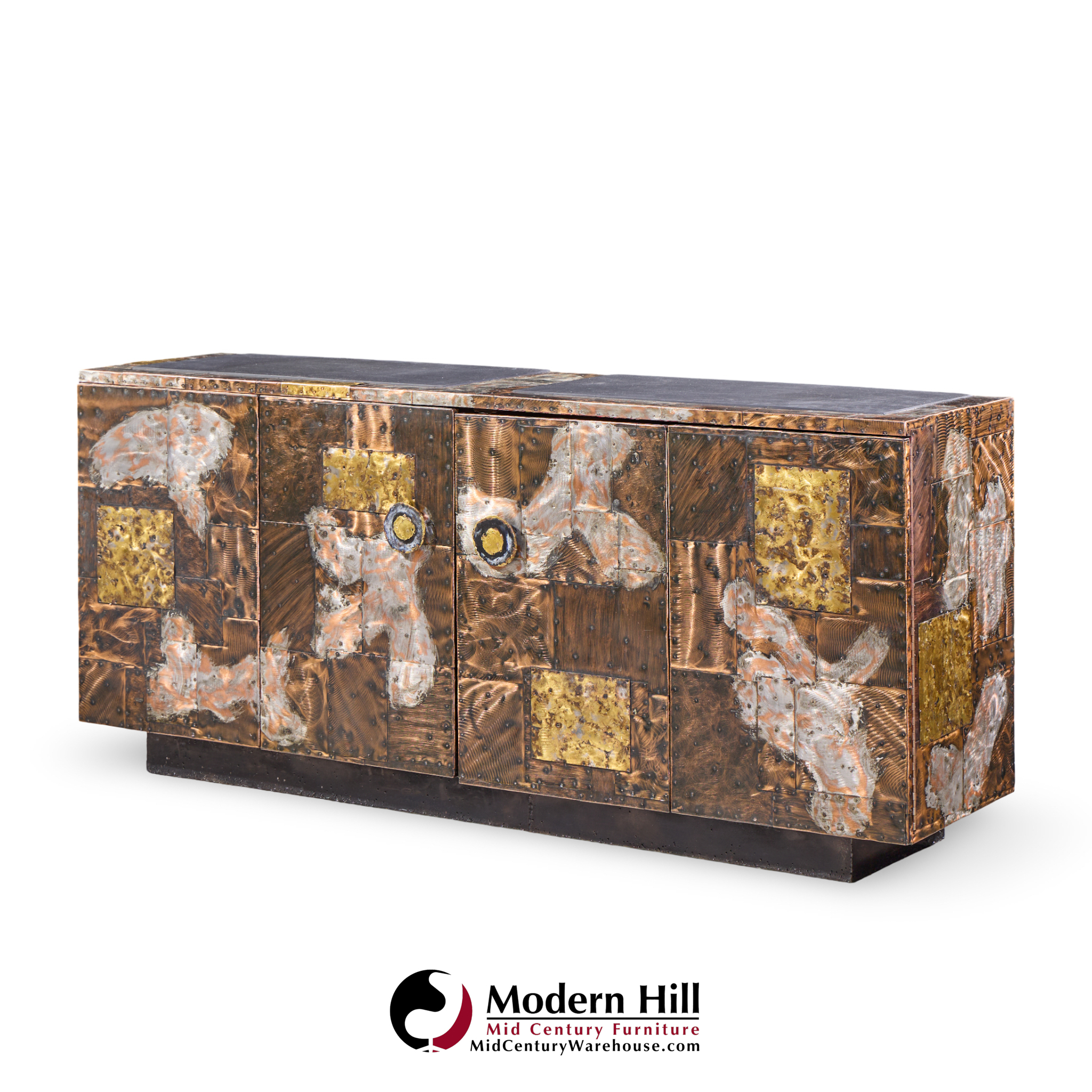 paul evans for directional mid century copper, pewter and bronze patchwork credenza