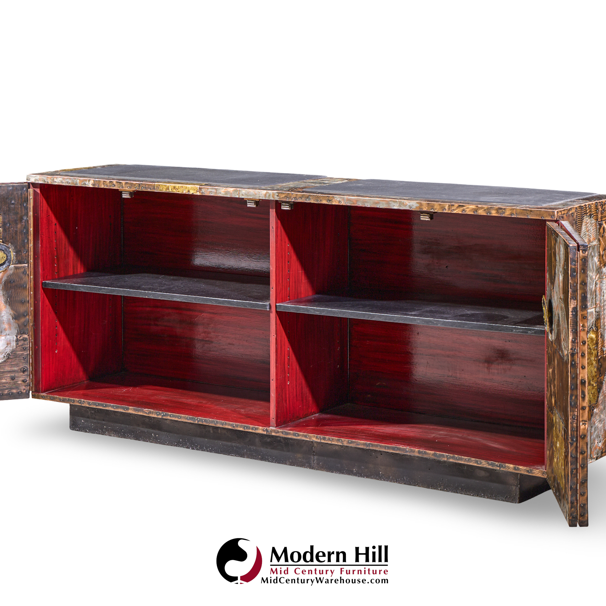 paul evans for directional mid century copper, pewter and bronze patchwork credenza