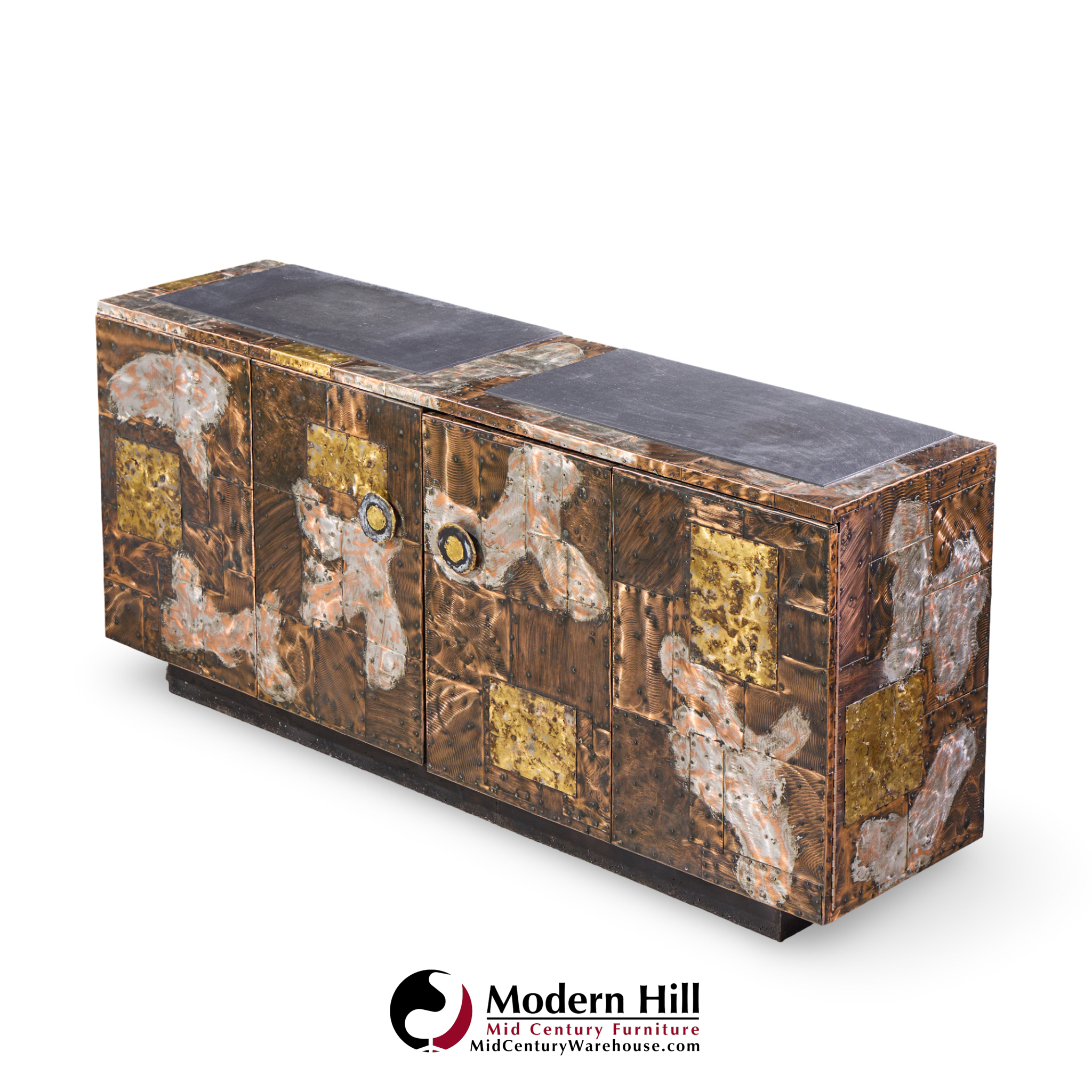 paul evans for directional mid century copper, pewter and bronze patchwork credenza