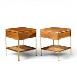 paul mccobb model 8714 mahogany, brass and cane nightstands - pair