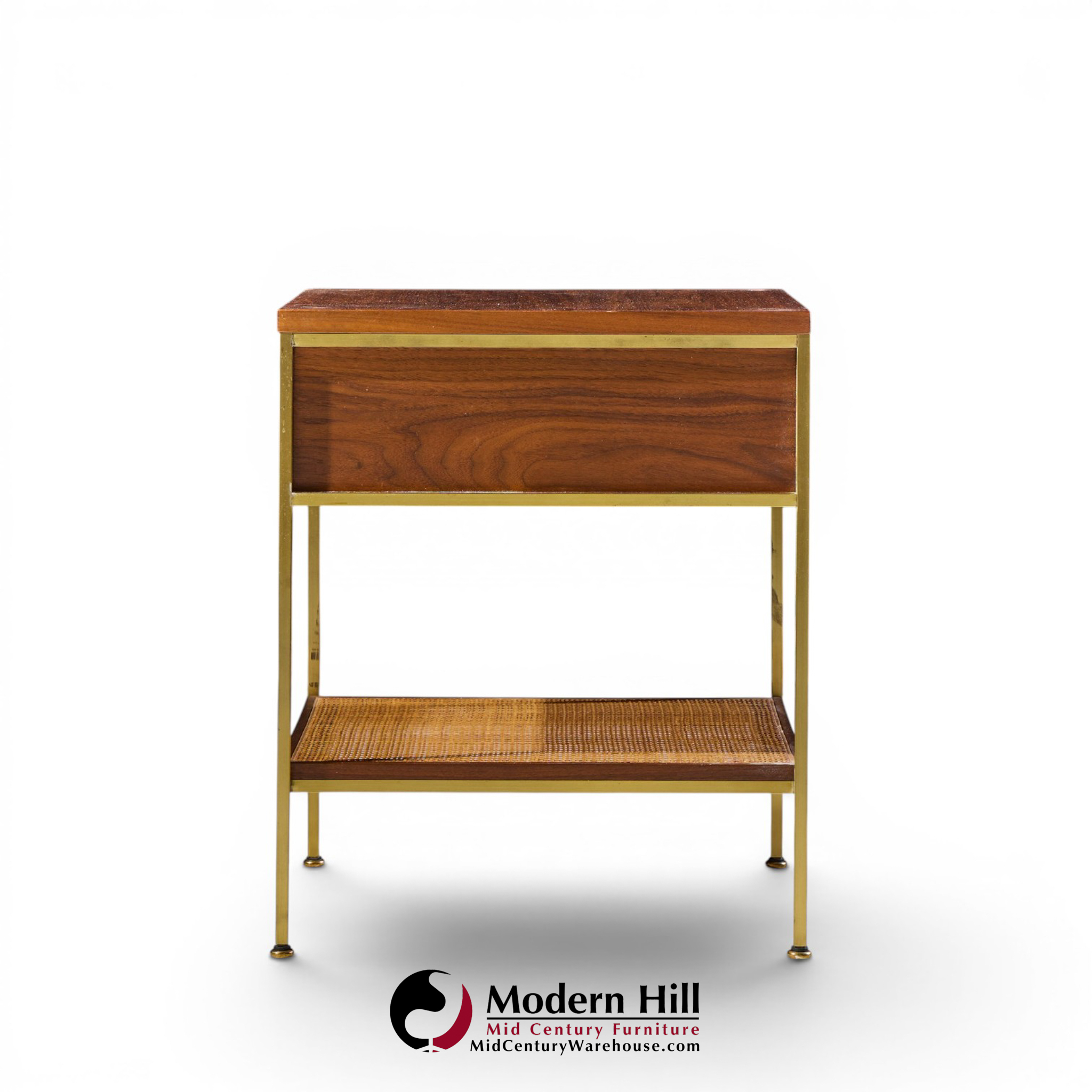 paul mccobb model 8714 mahogany, brass and cane nightstands - pair