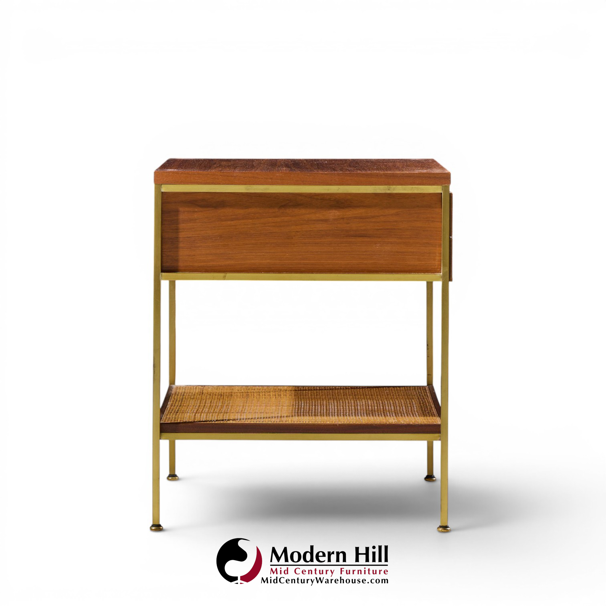 paul mccobb model 8714 mahogany, brass and cane nightstands - pair