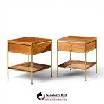 paul mccobb model 8714 mahogany, brass and cane nightstands - pair