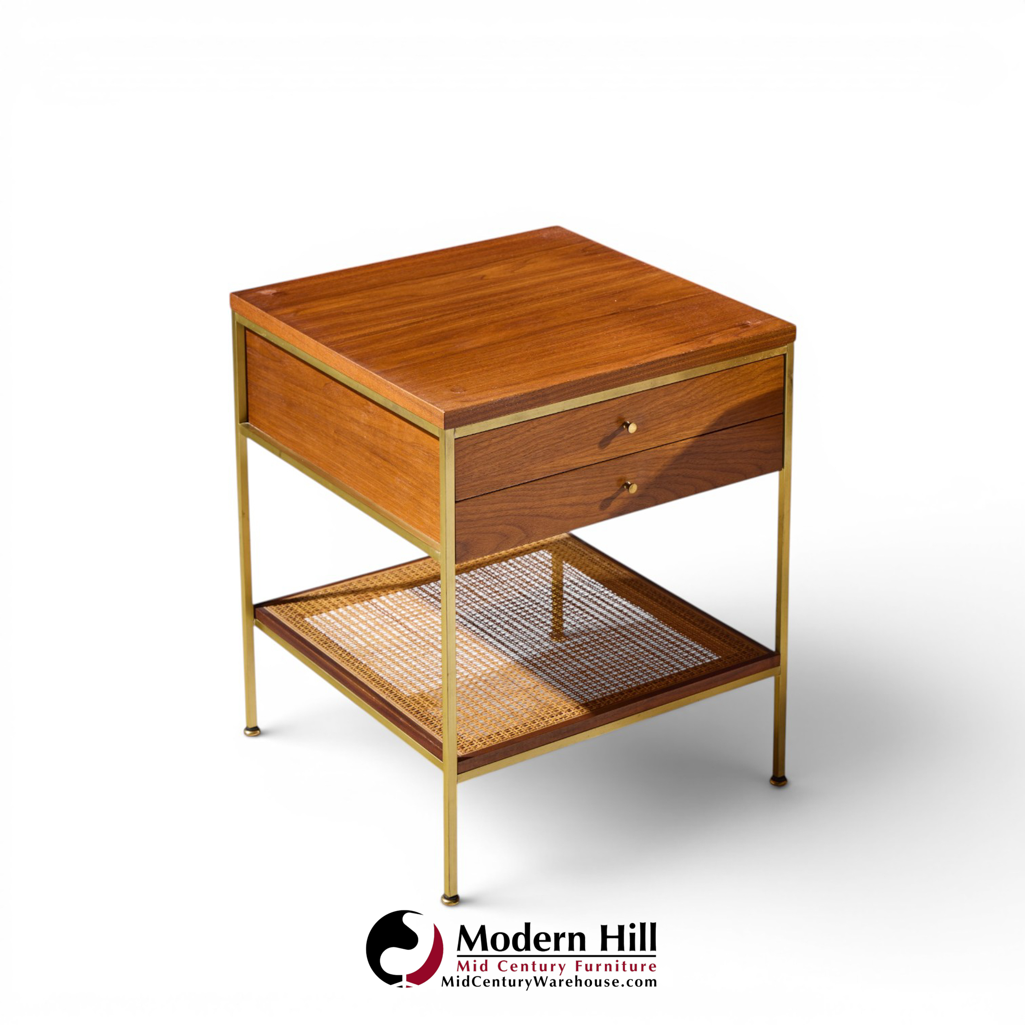 paul mccobb model 8714 mahogany, brass and cane nightstands - pair