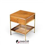 paul mccobb model 8714 mahogany, brass and cane nightstands - pair