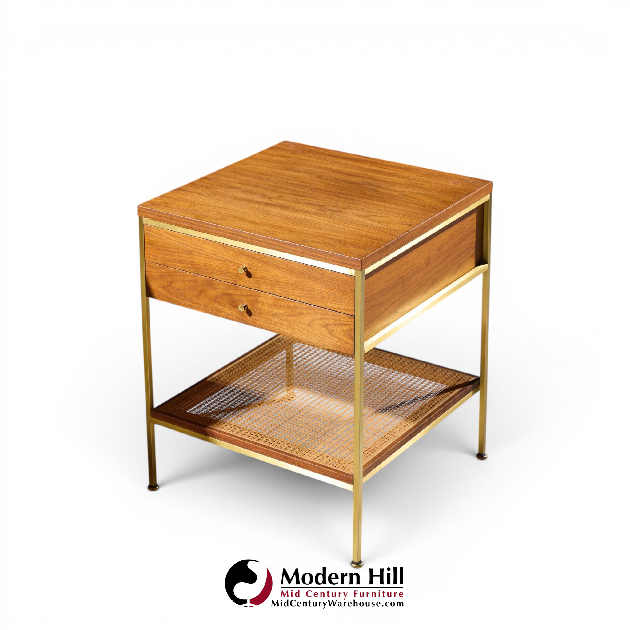 paul mccobb model 8714 mahogany, brass and cane nightstands - pair